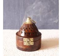 Swacraft Handmade Wooden Incense Cone Burner Holder - Classic Pyramid Design Sheesham Wood Dhoop Burner Box with Lid - Smoke Vent Top - Home Fragrance & Meditation Decor - 3.5 x 3.5 x 5 Inches