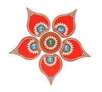 SWACRAFT Red Deepak Acrylic Rangoli Set with Laxmi Charan Pagla - Traditional Handmade Rangoli Sticker for Home, Diwali, Wedding, Pooja & Housewarming Décor - 10 x 10 Inch