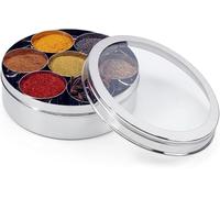 SWACRAFT See Through Stainless Steel High Grade Spice Container 7 Containers and Small Spoon See Through Masala Box Indian Masala Dabba with Size 9.2 X 9.2 inches