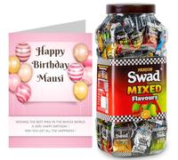 Swad Happy Birthday Masi/Mausi Gift with Card (Swad Mixed Flavours Candy 150 Jar & 1 Greeting card) 2 units