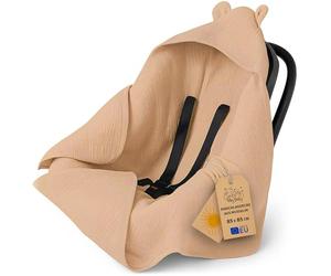 Swaddle blanket muslin baby 90x90 cm - footmuff for car seat or stroller ideal for newborns in warmer weather breathable and lightweight Oeko-Tex Beige