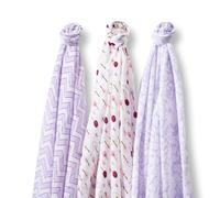 SwaddleDesigns Marquisette Swaddle Blankets, Premium Cotton Muslin, SwaddleLite Set of 3, Lavender Lush