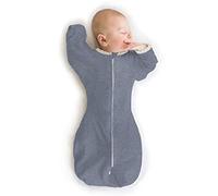 SwaddleDesigns Transitional Swaddle Sack, Baby Swaddles for Newborn with Arms Up Half-Length Sleeves & Mitten Cuffs, Sleep Sack Wearable Blanket, M (6.4-9.5 kg), 3-6 months, Heathered Denim