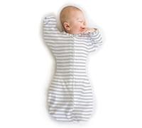 SwaddleDesigns Transitional Swaddle Sack, Baby Swaddles for Newborn with Arms Up Half-Length Sleeves & Mitten Cuffs, Sleep Sack Wearable Blanket, L (9.5-10.8 kg), 6-9 months, Grey Stripes