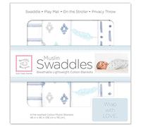 SwaddleDesigns X-Large Cotton Muslin Swaddle Blankets, Green Woodland