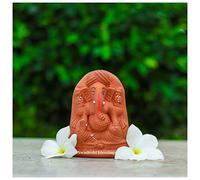 SWADESHI BLESSINGS Earthenware Handmade Eco-Friendly Tulsi Clay Ganesha Idol - Gerua (Red-Ochre), 5 Inches