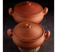 Swadeshi Blessings Exclusive Range Unglazed Clay Pot for Cooking & Serving with Lid/Earthen Kadai/Mud Handi/Mitti Ke Bartan (with Mirror Shine) + Free ASH for Cleaning (Combo 2&3 Liters)