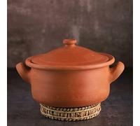 Swadeshi Blessings Exclusive Range Unglazed Clay Pot for Serving with Lid/Earthen Kadai/Mud Handi/Mitti Ke Bartan (with Mirror Shine) + ASH for Cleaning (3 litres)