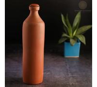 SWADESHI BLESSINGS Exclusive Range Unglazed HandMade Clay Water Bottle With Clay Cork/Earthen Water Bottle/Mud Bottles/Mitti Ke Bottles/Ayurvedic Item (With Mirror Finish) + ASH For Cleaning(1 Liter)