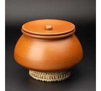 Swadeshi Blessings Exclusive Range Unglazed Mud/Earthen Handi/Mitti Ke Bartan/Clay Pot for Cooking & Serving with Lid, 3 Liters (with Mirror Shine) + Free ASH for Cleaning