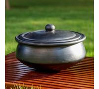 SWADESHI BLESSINGS Handmade Exclusive Range Unglazed Clay Handi/Earthen Kadai/Clay Pot for Cooking & Serving with Lid, 2.8Liters (with Natural White Firing Shade Mirror Shine) (Black)