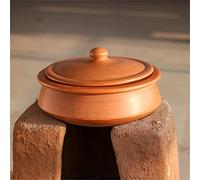 SWADESHI BLESSINGS Handmade Exclusive Range Unglazed Clay Handi/Earthen Kadai/Clay Pot for Cooking & Serving with Lid, 2.8Liters (with Natural White Firing Shade Mirror Shine) (Red)