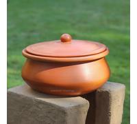 Swadeshi Blessings HandMade Exclusive Range Unglazed Clay Handi/Earthen Kadai/Clay Pot For Cooking & Serving with Lid, 2.8Liters (With Natural White Firing Shade & Mirror Shine) (Red) (Flat Base)