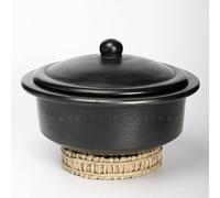 Swadeshi Blessings HandMade Exclusive Range Unglazed Clay Handi/Earthen Kadai/Mitti Bhagona/Terracotta Pot with Lid for Cooking & Serving, 2.5Liters (Natural Firing Shade & Mirror Shine) (Black)