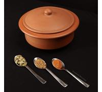 Swadeshi Blessings Handmade Exclusive Range Unglazed Clay Handi/Earthen Kadai/Mitti Bhagona/Terracotta Pot with Lid for Cooking & Serving, 2.5Liters (Natural Firing Shade & Mirror Shine) (Red)