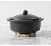 Swadeshi Blessings Handmade Exclusive Range Unglazed Clay Handi/Earthen Kadai/Mitti Bhagona/Terracotta Pot with Lid for Cooking & Serving, 2.5Liters (Natural Firing Shade & Mirror Shine) (Black)