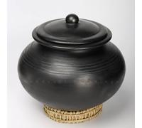 Swadeshi Blessings HandMade Exclusive Range Unglazed Clay Handi/Earthen Pot for Cooking with Lid (4.5 LTR, Black) (with Natural Firing Shade & Stone Finished Mirror Shine) + Free Palm Leaf Stand