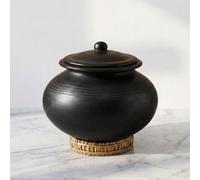 Swadeshi Blessings HandMade Exclusive Range Unglazed Clay Handi/Earthen Pot for Cooking with Lid (4.5 LTR, Black) (with Natural Firing Shade & Stone Finished Mirror Shine) + Free Palm Leaf Stand