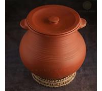 Swadeshi Blessings Handmade Exclusive Range Unglazed Clay HotCase/Earthen Pot for Cooking & Serving with Lid(Natural Firing Shade & Mirror Shine) (2 litres)