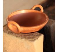 SWADESHI BLESSINGS Handmade Exclusive Range Unglazed Clay/Mitti/Earthen Kadai for Cooking, 1.8Liters (with Natural Firing Shade & Mirror Shine) + Free Palm Leaf Stand (Red 1.8 litres)