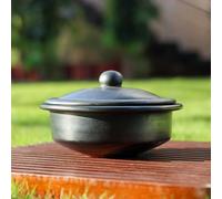 Swadeshi Blessings Handmade Exclusive Range Unglazed Earthen Dahi Handi/Curd Pot/Mitti Handi/Clay Pot with Lid, Also for Serving (with Natural White Firing Shade) (Black Round-1 litres)