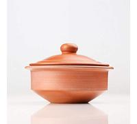 Swadeshi Blessings Handmade Exclusive Range Unglazed Earthen Dahi Handi/Curd Pot/Mitti Handi/Clay Pot with Lid, Also for Serving (with Natural White Firing Shade) (Red Round-1 litres)