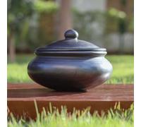 Swadeshi Blessings Handmade Exclusive Range Unglazed Earthen Dahi Handi/Curd Pot/Mitti Handi/Clay Pot with Lid, Also for Serving (with Natural White Firing Shade) (Black Traditional-1.5 litres)