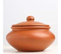 Swadeshi Blessings Handmade Exclusive Range Unglazed Earthen Dahi Handi/Curd Pot/Mitti Handi/Clay Pot with Lid, Also for Serving (with Natural White Firing Shade) (Red, Traditional-1.3 litres)