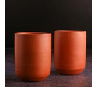 SWADESHI BLESSINGS Unglazed HandMade Clay Glass Set of 2/ Earthen Glass for Milk,Tea,Coffee/Mud or Mitti Ke Glasses/Ayurvedic Item (With Mirror Finish) (250ml) (Set of 2)