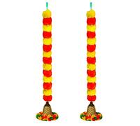 Swadeshi Desire™Artificial Marigold with Pom Pom & Bell in The Bottam Mini Garland(Pack of 2)(Size 33 Inch) (Colour: Yellow & Orange)