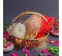 Swadeshi Desire Brass Flower Basket | Pooja Basket with Handle | Dolchi Basket for Puja Brass Traditional Round Shape Pooja Basket/Pooja Dalia (8 Inch)