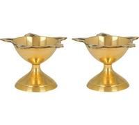 Swadeshi Desire™ Five Face Diya Pooja Oil Lamp for Home, Office,Temple |Material: Brass|Pack of 2