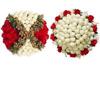 Swadeshi Desire Hair Flower Bun Artificial Fake Gajra Scrunchies Rubber Band for Women and Girls Multi Color (Pack-02)