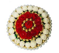 Swadeshi Desire Hair Flower Bun Artificial Gajra Scrunchies Rubber Band For Women and Girls Red&White(Pack-01)