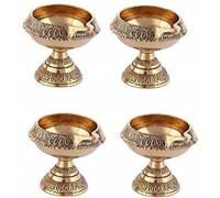 Swadeshi Desire™ Hand-EngravedKuber Diya Patterns Brass Table Dia|Decoration Items Deep for Puja Room & Office Decor, Living Room,Diwali(Pack of 4)