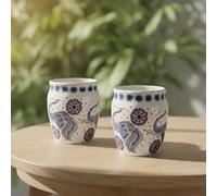 Swadeshi Desire™ Handmade Floral Design Ceramic Kulhad Tea Cups Set for Home Décor & Special Occasions (Set of 2) Elephant White