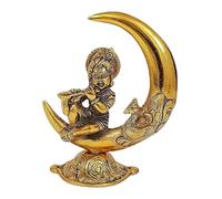 Swadeshi Desire™ Krishna On Moon Playing Basuri god Idol Decorative murti/Metal/Golden