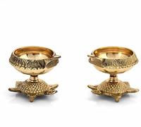 Swadeshi Desire™ Kuber Tortoise Pure Brass Diya Set |Hand-Engraved Patterns Deep for Puja|Symbolizing Wealth