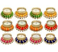 Swadeshi Desire™Tealight Holder Festive Diya with Pearls/Stones, Diwali Home Decoration Diyas for puja Decorative (12 Pcs)