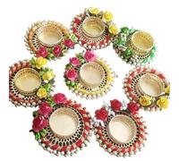 Swadeshi Desire™Tealight Holder Festive Diya with Pearls/Stones, Diwali Home Decoration (Pack of 8)