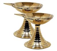 Swadeshi Desire™ Temple Diya with Stand Oil Lamp for Home/Office/Mandir/Decorative/Brass table Diya (Pack of 2)