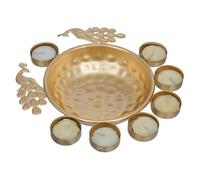 Swadeshi Desire™ Urli Bowl with Mayur Tealight Holders for Home Diwali Floating Flower Table Pooja Decorative Urli(10inch)