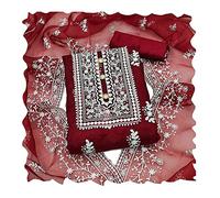 Swadeshi Desire Women's Organza Embroidered Unstitched Salwar Suit Dress Material with Embroidery Work Dupatta (DM HumTum_Free Size)