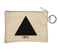 Swag Black Pyramid Triangle Logo Key Chain Coin Purse Beige