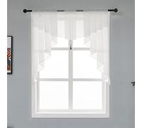 Swag Sheer Voile Curtains for Living Room, Kitchen Matching Tailored Curtain Valance for Farmhouse Window, Bedroom Bathroom White 39WX39L Inches