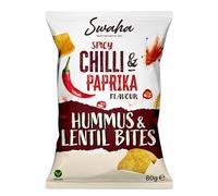 Swaha Lentil & Hummus Bites Crisps Multipacks 40g, 80g Traditional Hand-Cooked Crisps from UK - All-Natural, Gluten-Free Snack - 100% British Ingredients (CHILLI AND PAPRIKA, 80g, 12 PACK)