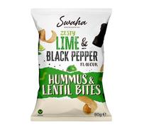 Swaha Lentil & Hummus Bites Crisps Multipacks 40g, 80g Traditional Hand-Cooked Crisps from UK - All-Natural, Gluten-Free Snack - 100% British Ingredients (ZESTY LIME AND BLACK PEPPER, 80g, 12 PACK)
