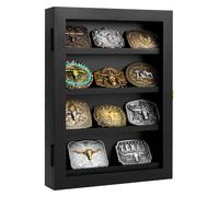 swakuszy Belt Buckle Display Case 16x12 Black Shadow Box with Glass Door - Wall Mounted Belt Buckle Holder & Display Frame for Collectibles - Home Décor Picture Frame