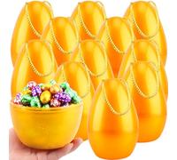 Swakuta 12 Pack 8 Inch Jumbo Easter Eggs Large Fillable Golden Plastic Eggs Giant Plastic Empty Eggs for Easter Egg Hunt Party Favors
