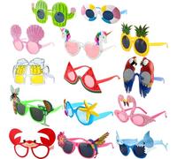 Swakuta 14 Pack Hawaiian Tropical Sunglasses Novelty Luau Party Sunglasses Funny Tropical Beach Party Eyeglasses for Kids Adults Hawaiian Beach Party Supplies (Color Style 1)